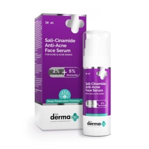 The Derma Co Sali-Cinamide Anti-Acne Serum 30ml – Dual-action serum with 2% salicylic acid and 5% niacinamide to reduce acne, control oil, and fade acne marks.