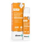 The Derma Co 1% Hyaluronic Sunscreen Aqua Gel SPF50 PA++++ 50g – Lightweight hydrating sunscreen with blue light protection and quick-absorbing formula.
