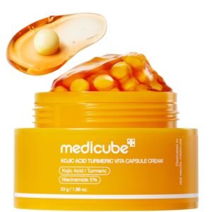 Medicube Kojic Acid Turmeric Vita Capsule Cream 53g – Brightening cream with kojic acid and turmeric extract to hydrate skin, reduce dark spots, and promote a radiant complexion.