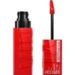 Maybelline Super Stay Vinyl Ink Liquid Lipstick Red Hot – Long-lasting glossy liquid lipstick with intense red color and shine.