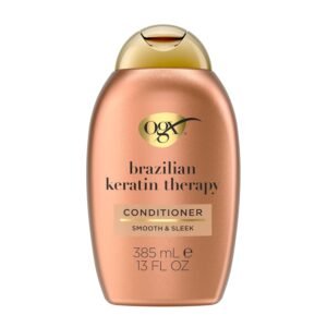 OGX Ever Straightening + Brazilian Keratin Therapy Conditioner 385ml – Smoothing conditioner with keratin, coconut oil, cocoa butter, and avocado oil for soft, frizz-free, and sleek hair.