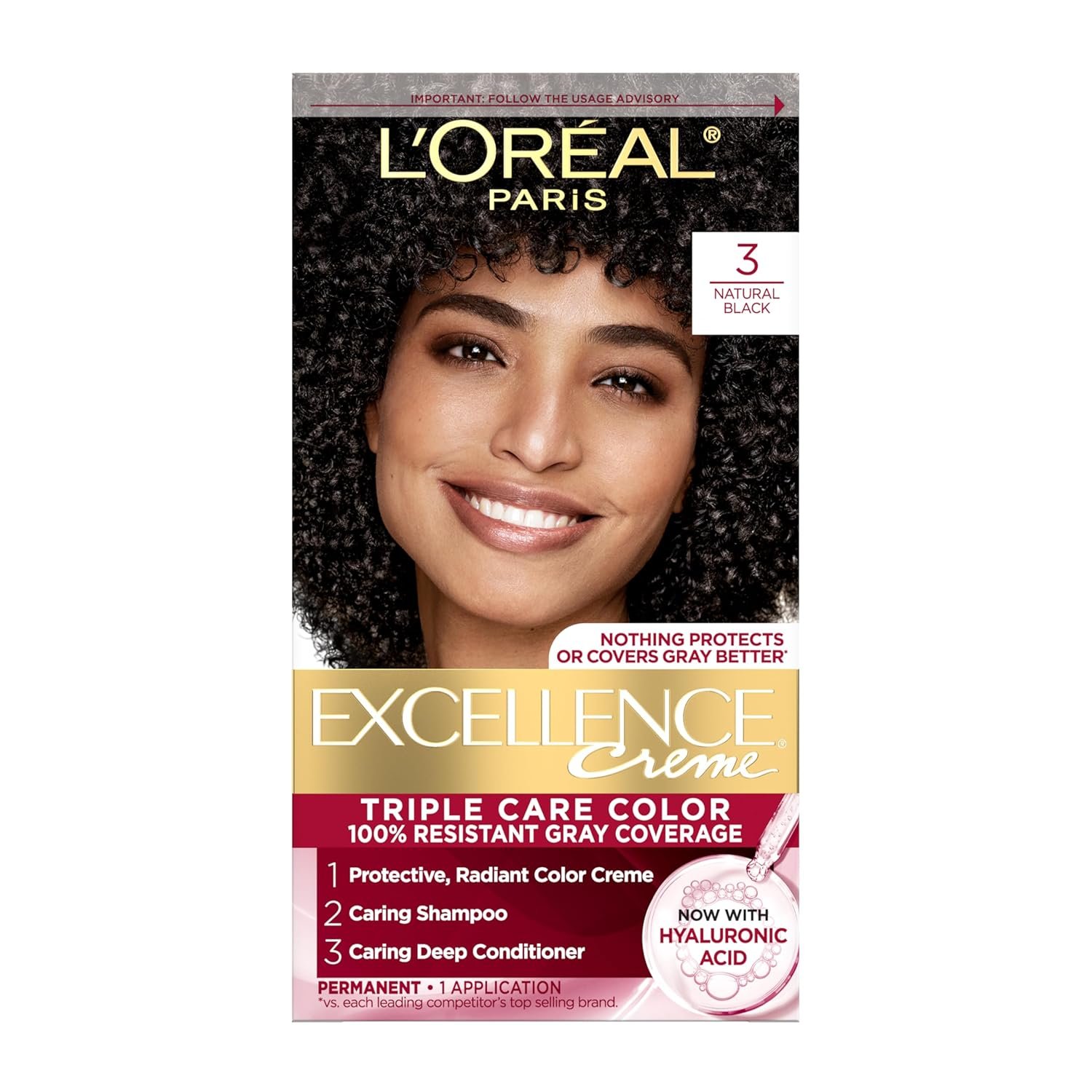 L'Oréal Paris Excellence Hair Color – 3 Natural Darkest Brown L'Oréal Paris Excellence Hair Color 3 Natural Darkest Brown – Rich darkest brown permanent hair dye with Pro-Keratin for 100% grey coverage and long-lasting shine.