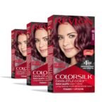 Revlon ColorSilk 48 Burgundy Hair Color Pack of 3 – Permanent hair dye for rich burgundy shade with gray coverage.