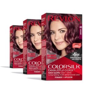 Revlon ColorSilk 48 Burgundy Hair Color Pack of 3 – Permanent hair dye for rich burgundy shade with gray coverage.
