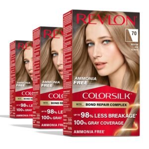 Revlon ColorSilk 70 Medium Ash Blonde Hair Color – Ammonia-free dye with bond repair complex for smooth, gray-covered blonde hair.