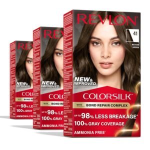 Revlon ColorSilk 41 Medium Brown Hair Color – Ammonia-free dye with bond repair for natural brown shade and full gray coverage.
