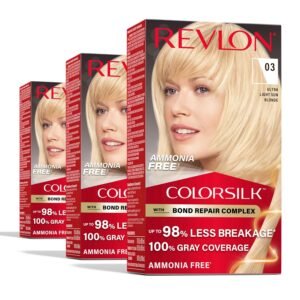 Revlon ColorSilk 03 Ultra Light Sun Blonde Hair Color – Ammonia-free blonde dye with bond repair for radiant, shiny results.