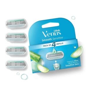 Gillette Venus Smooth Refill Cartridges with Aloe Extracts (4s) – Replacement razor blades with aloe lubrication strips for a smooth, gentle, and comfortable shave.