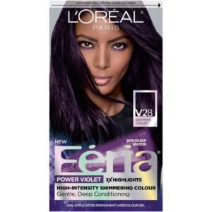L’Oréal Paris Feria Permanent Hair Color V28 Deepest Violet – Intense violet hair dye with multi-tonal shimmer for bold, vibrant, long-lasting color.