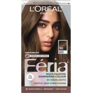 L'Oréal Paris Feria Permanent Hair Color 50 Havana Brown – Medium brown hair dye with warm, rich tones and multi-dimensional shine for long-lasting, glossy color.