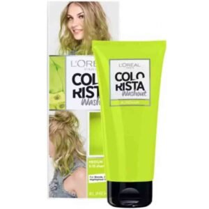 L'Oréal Paris Colorista Washout Lime Green Neon Semi-Permanent Hair Color 80ml – Bright neon green temporary hair dye for bold, vibrant, and washable hair color.