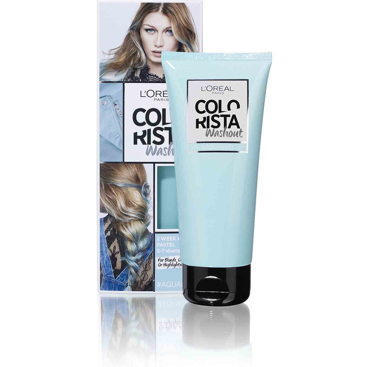 L'Oréal Paris Colorista Washout Aqua Blue Semi-Permanent Hair Color – 80ml L'Oréal Colorista Washout Aqua Blue Semi-Permanent Hair Color 80ml – Vibrant aqua blue temporary hair dye for bold, creative, and washable color transformation.