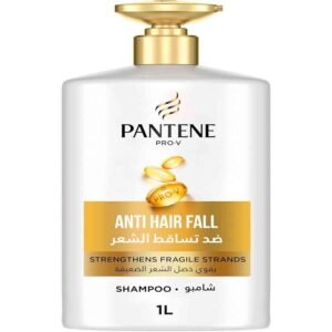 Pantene Pro-V Anti Hair Fall Shampoo 1L – Strengthening shampoo that reduces hair fall, nourishes fragile strands, and leaves hair smooth and healthy.