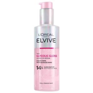 L’Oréal Elvive Glycolic Gloss Hair Serum 150ml – Leave-in treatment with 14% gloss complex for smooth, shiny hair and heat protection.