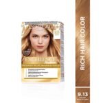 L’Oréal Excellence Hair Color 9.13 Golden Blonde – Permanent hair dye with radiant golden blonde tones, full grey coverage, and long-lasting shine for smooth, healthy-looking hair.