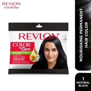 Revlon Color n Care Nourishing Permanent Hair Color Sachet 20g Natural Black – ammonia-free hair dye for soft, shiny black hair with grey coverage.