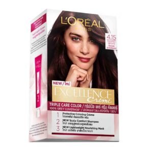 L’Oréal Excellence Hair Color 4.15 Frosted Brown – cool-toned brown hair dye with full grey coverage and smooth shine.