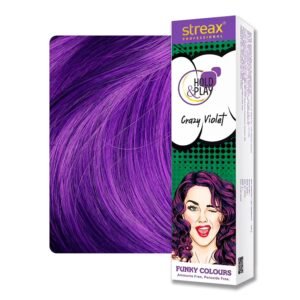 Streax Hold & Play Funky Hair Color Crazy Violet 100gm – temporary violet hair color wax with styling hold, shine, and easy wash-out formula.