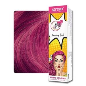 Streax Professional Hold & Play Funky Hair Color Groovy Pink 100gm – temporary pink hair color wax with styling hold, shine, and easy wash-out formula.