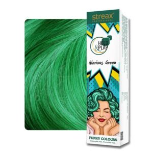 Streax Professional Hold & Play Funky Colour Glorious Green 100gm – temporary green hair color wax with styling hold and glossy finish.