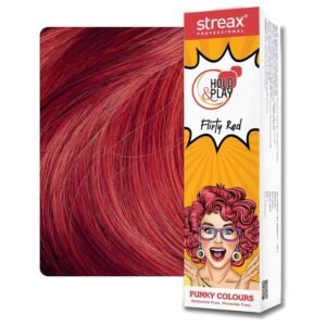 Streax Professional Hold & Play Funky Hair Colour Flirty Red – vibrant temporary red hair color with styling hold and glossy finish.