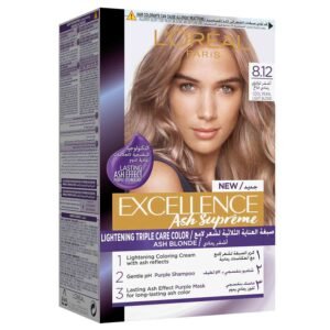 L’Oréal Paris Excellence Hair Color 8.12 Cool Pearl Light Blonde – ash blonde shade with cool undertones for smooth, shiny, and gray-covered hair.