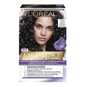 L’Oréal Paris Excellence Cool Creme 3.11 Ultra Ash Dark Brown – cool-toned permanent hair color with anti-brass technology and 100% grey coverage.