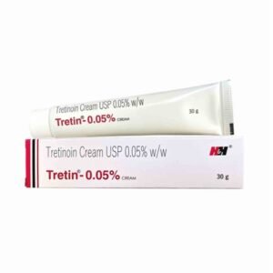 Tretin 0.05% Cream 30g – tretinoin acne treatment cream for pimples, blackheads, wrinkles, and skin renewal.