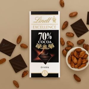 Lindt Excellence 70% Cocoa Dark Chocolate 100g – rich Swiss dark chocolate with intense cocoa flavor and smooth texture.