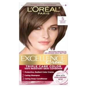 L'Oréal Paris Excellence Hair Color 5 Light Brown – long-lasting hair color for rich, natural light brown shade with grey coverage.