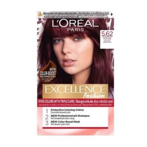 L'Oreal Paris Excellence Hair Dye 5.62 Intense Violet Brown – permanent hair color for rich brown hair with vibrant violet tones.