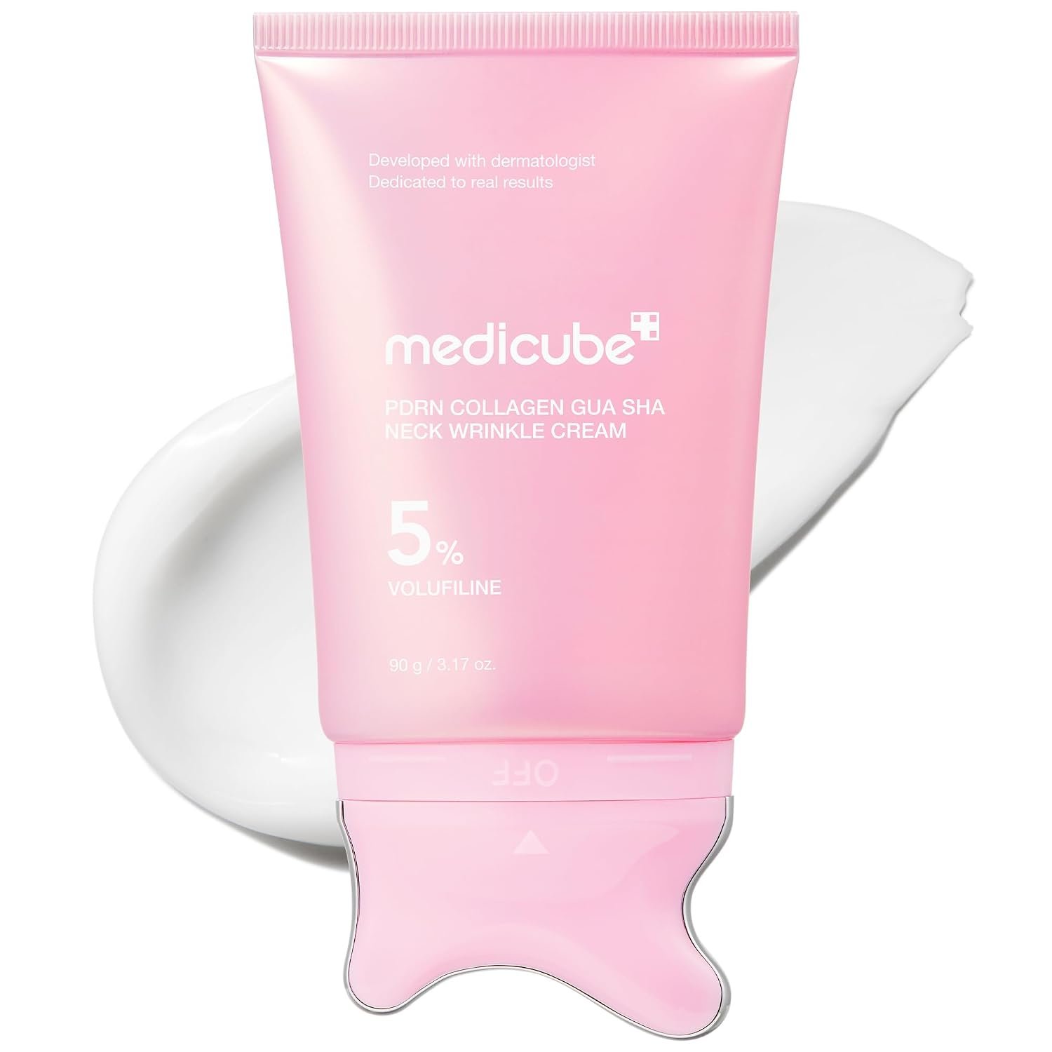 Medicube PDRN Collagen Gua Sha Neck Wrinkle Cream 90g – 5% Volufiline & PDRN Firming Neck Cream | 3 Star Cosmetics Bangladesh Medicube PDRN Collagen Gua Sha Neck Wrinkle Cream 90g Bangladesh – 5% Volufiline, PDRN and Collagen neck cream with built-in Gua Sha applicator
